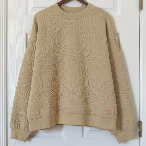 Vans Trippy Skate Maze Embroidered Oversized Pullover Crewneck Sweatshirt Tan L - Picture 1 of 13